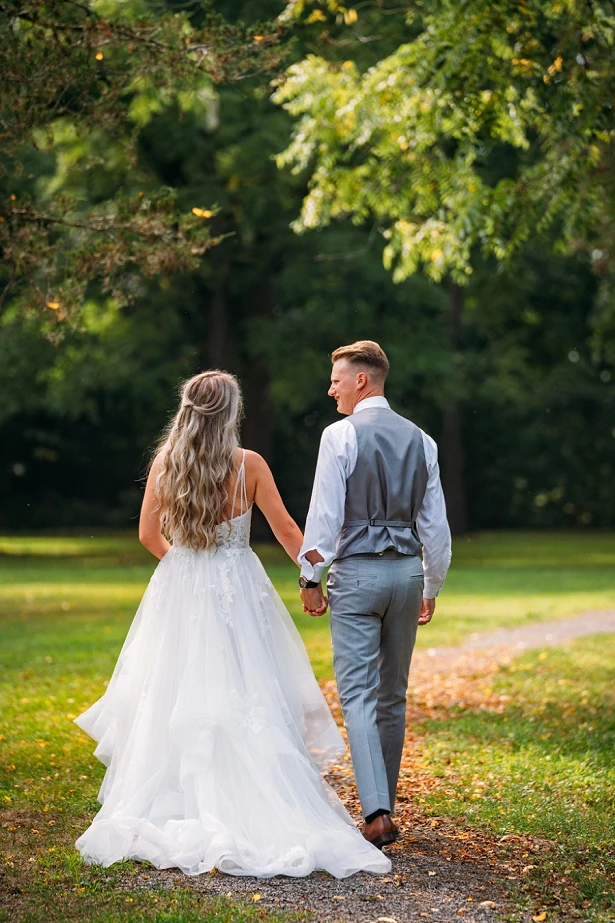 bride and groom walking